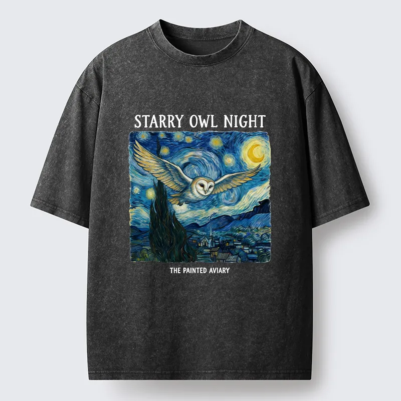 Tokyo-Tiger Owls In The Night Washed T-Shirt