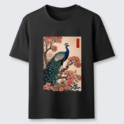 Tokyo-Tiger Vintage Peacock Ukiyoe Print Classic T-Shirt