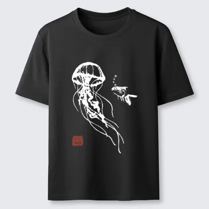 Tokyo-Tiger Ink Wash Jellyfish And Fish Classic T-Shirt