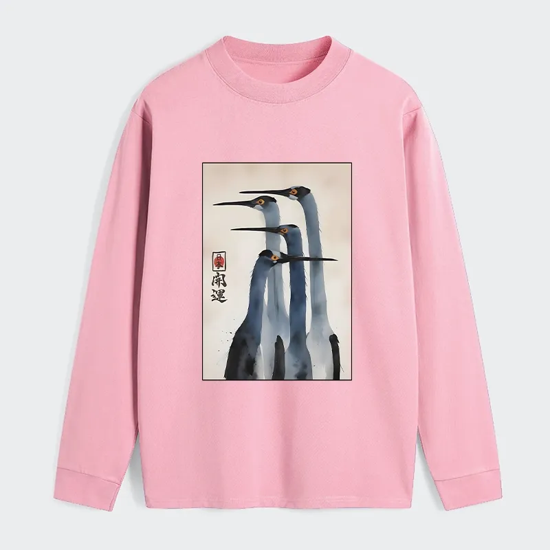 Tokyo-Tiger Retro Sandhill Crane Classic Long Sleeve T-Shirt