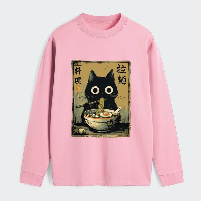 Tokyo-Tiger Cute Black Cat Eating Ramen Japan Classic Long Sleeve T-Shirt