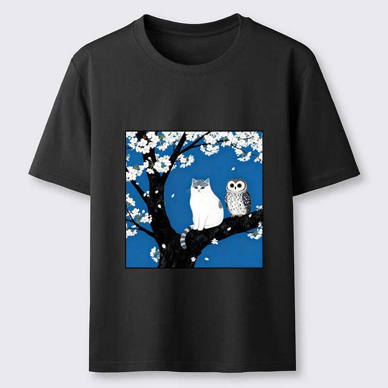 Tokyo-Tiger Cat And Owl Under Sakura Classic T-Shirt