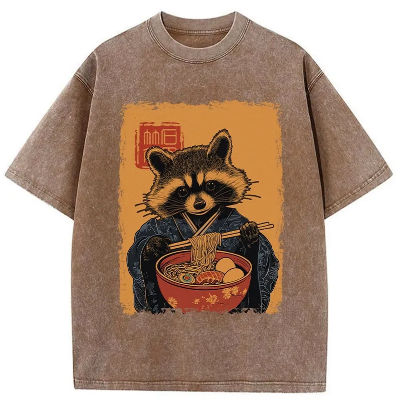 Tokyo-Tiger Ramen-obsessed Raccoon Washed T-Shirt