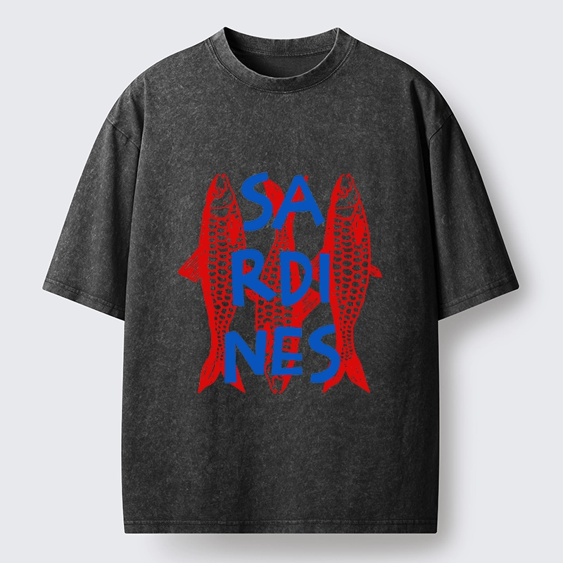 Tokyo-Tiger Vibrant Red Sardines Art Washed T-Shirt