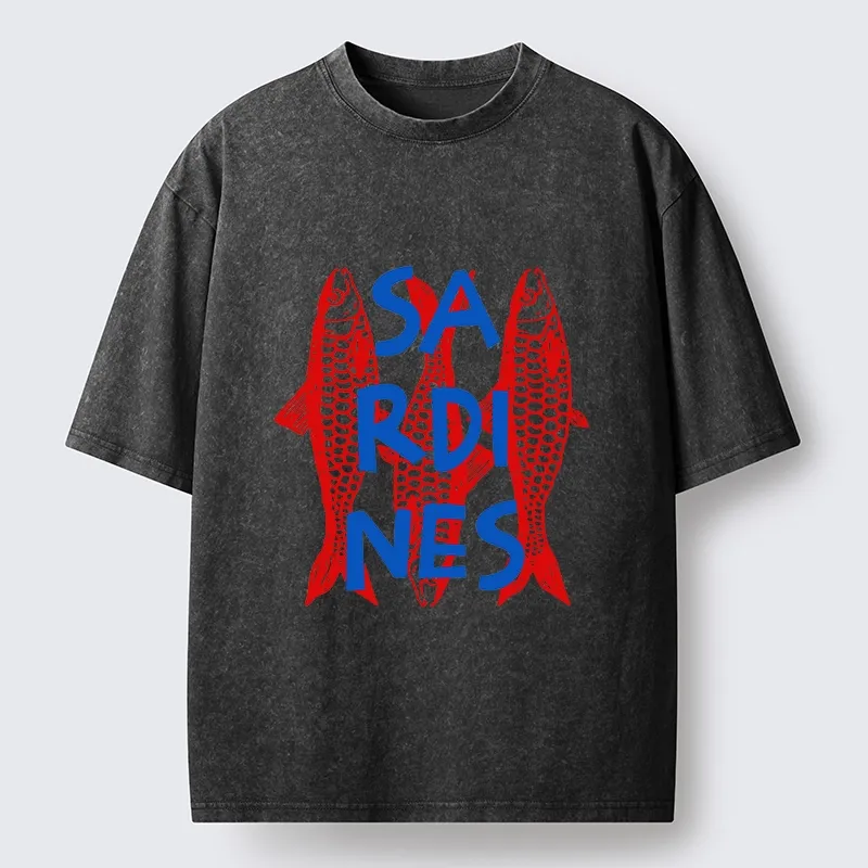 Tokyo-Tiger Vibrant Red Sardines Art Washed T-Shirt