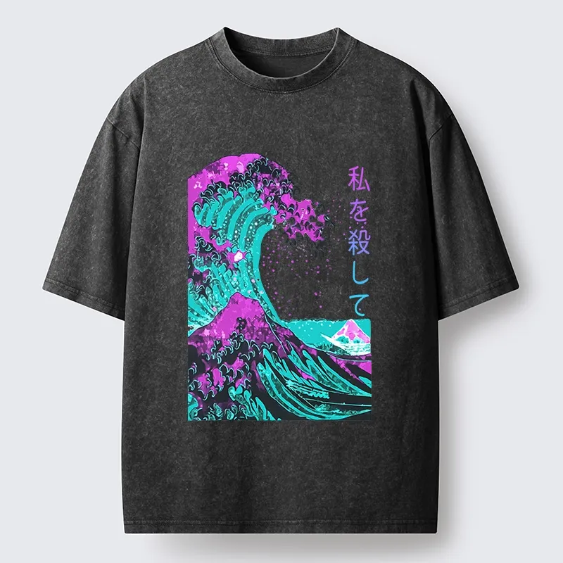 Tokyo-Tiger Neon Great Wave Off Kanagawa Washed T-Shirt
