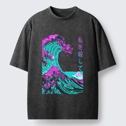 Tokyo-Tiger Neon Great Wave Off Kanagawa Washed T-Shirt