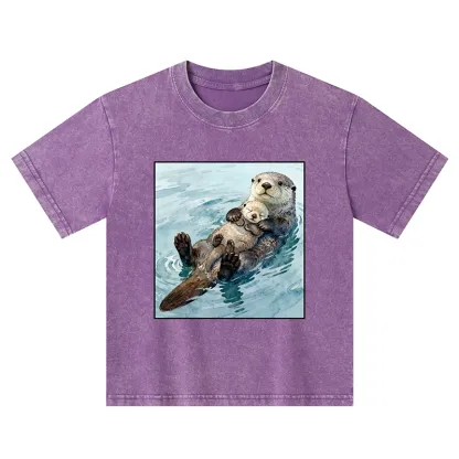 Tokyo-Tiger Adorable Sea Otters Kids Washed T-Shirt