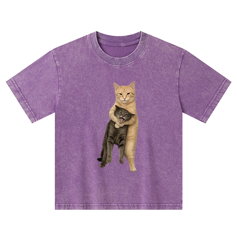 Tokyo-Tiger Orange Cat’s Tight Embrace Kids Washed T-Shirt