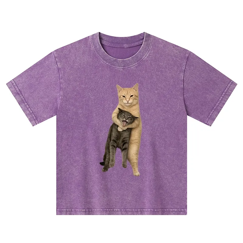 Tokyo-Tiger Orange Cat’s Tight Embrace Kids Washed T-Shirt