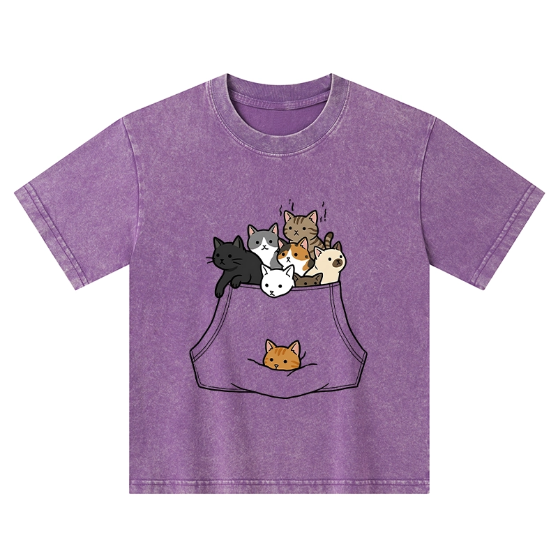 Tokyo-Tiger Cats With Pockets Full Kids Washed T-Shirt