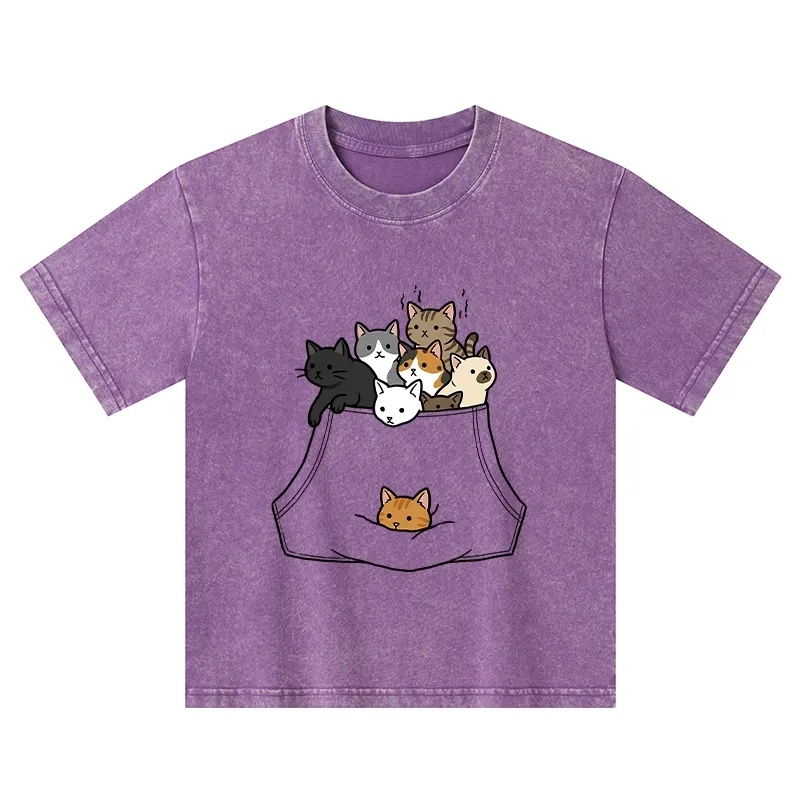 Tokyo-Tiger Cats With Pockets Full Kids Washed T-Shirt