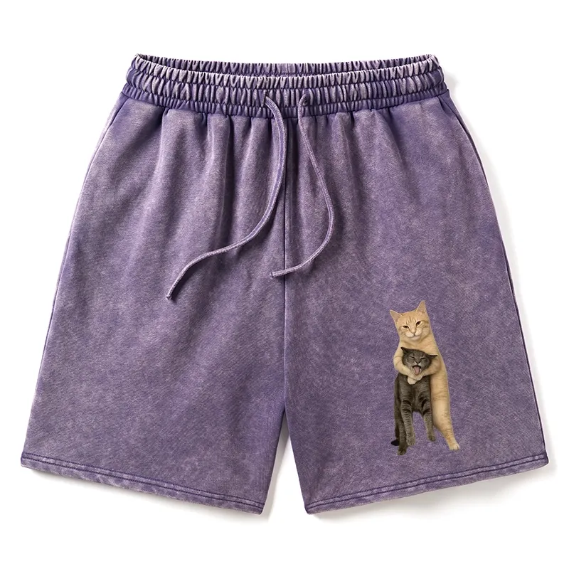 Tokyo-Tiger Orange Cat’s Tight Embrace Washed Shorts