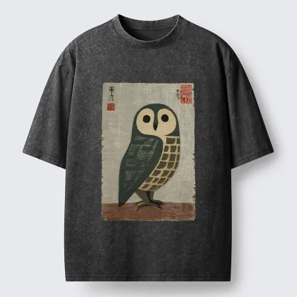 Tokyo-Tiger Traditional Owl In Japanese Art Washed T-Shirt