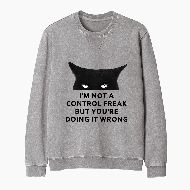 Tokyo-Tiger Control Freak Funny Washed Terry Sweatshirt