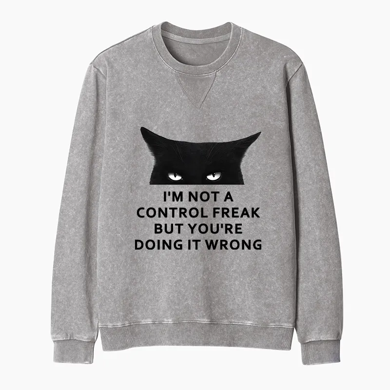 Tokyo-Tiger Control Freak Funny Washed Terry Sweatshirt