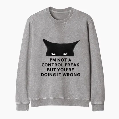 Tokyo-Tiger Control Freak Funny Washed Terry Sweatshirt