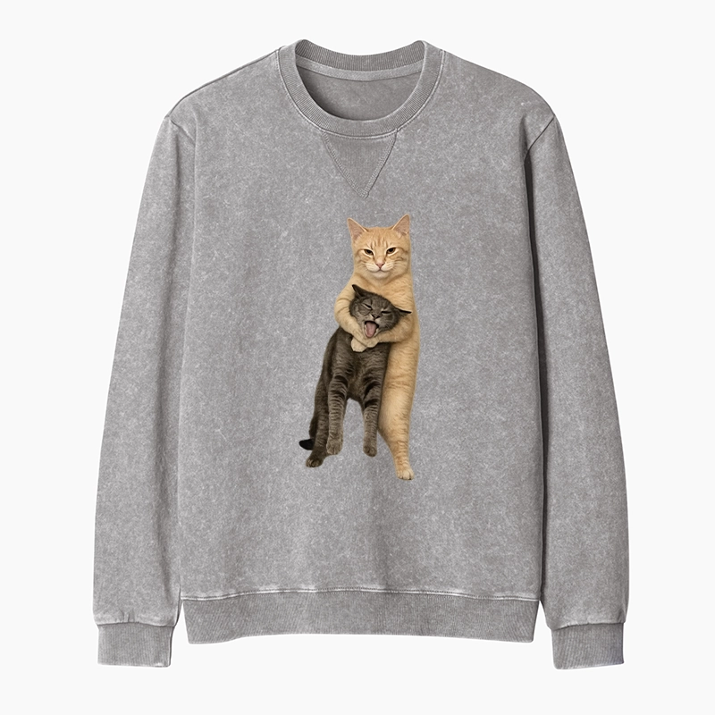 Tokyo-Tiger Orange Cat’s Tight Embrace Washed Terry Sweatshirt