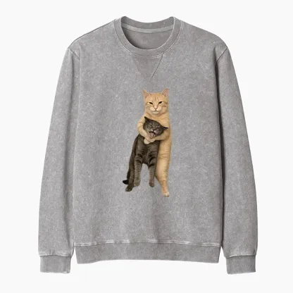 Tokyo-Tiger Orange Cat’s Tight Embrace Washed Terry Sweatshirt