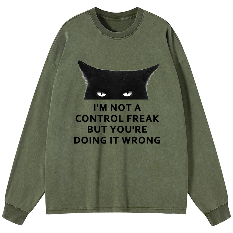 Tokyo-Tiger Control Freak Funny Washed Long Sleeve T-Shirt