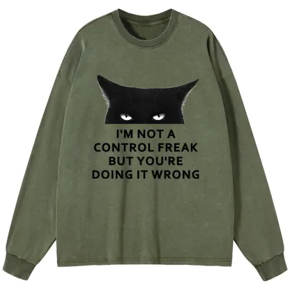 Tokyo-Tiger Control Freak Funny Washed Long Sleeve T-Shirt