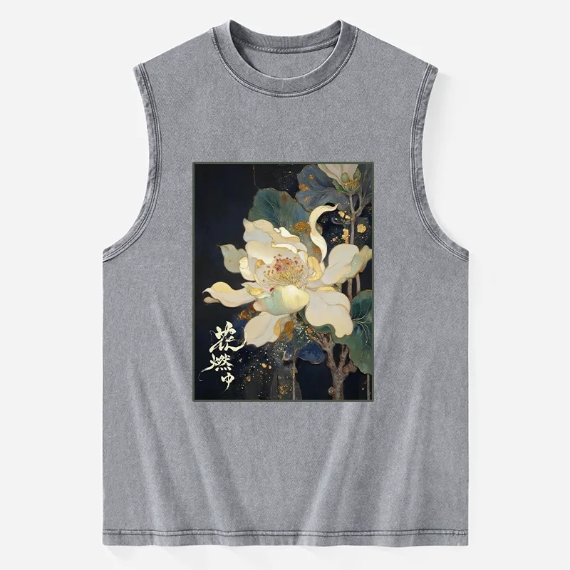 Tokyo-Tiger Lotus Adorned With Golden Specks Washed Tank Sale