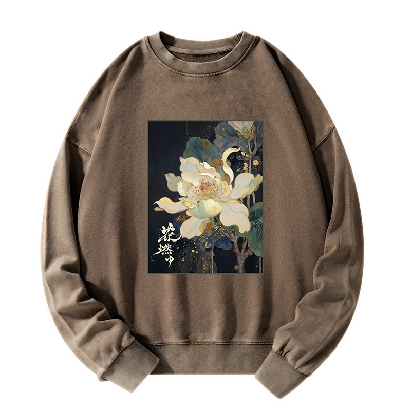 Tokyo-Tiger Lotus Adorned With Golden Specks Washed Sweatshirt