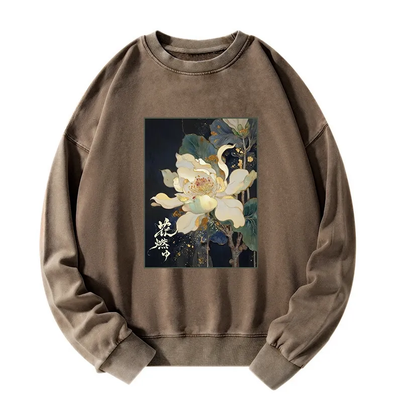Tokyo-Tiger Lotus Adorned With Golden Specks Washed Sweatshirt