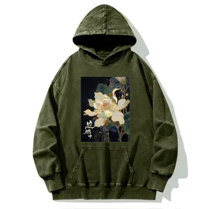 Tokyo-Tiger Lotus Adorned With Golden Specks Washed Hoodie