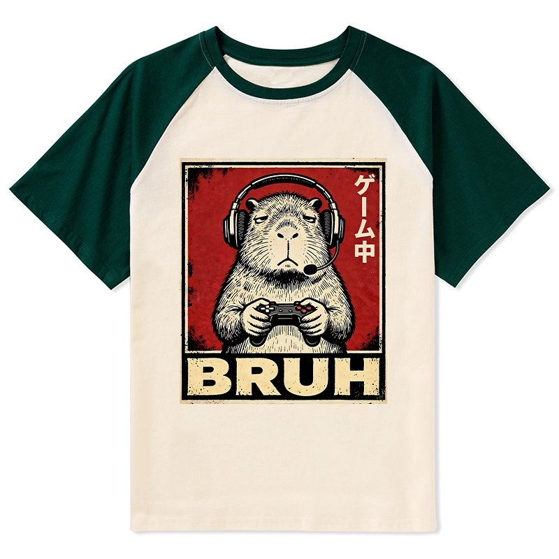 Tokyo-Tiger Funny Capybara Playing Games Raglan T-shirt