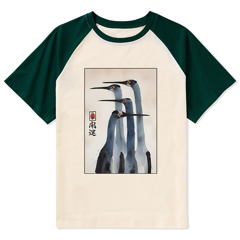 Tokyo-Tiger Retro Sandhill Crane Raglan T-shirt