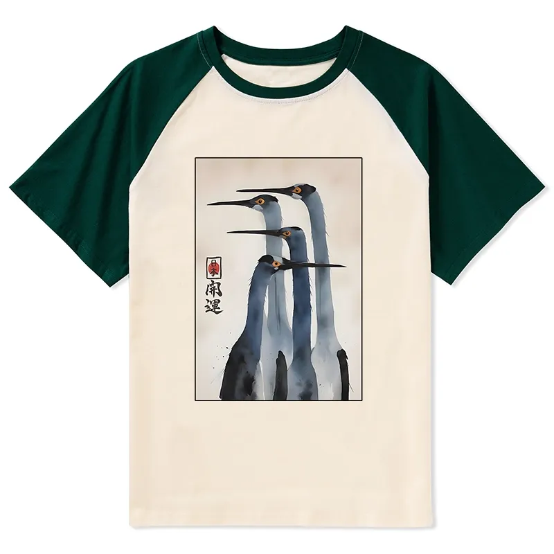 Tokyo-Tiger Retro Sandhill Crane Raglan T-shirt