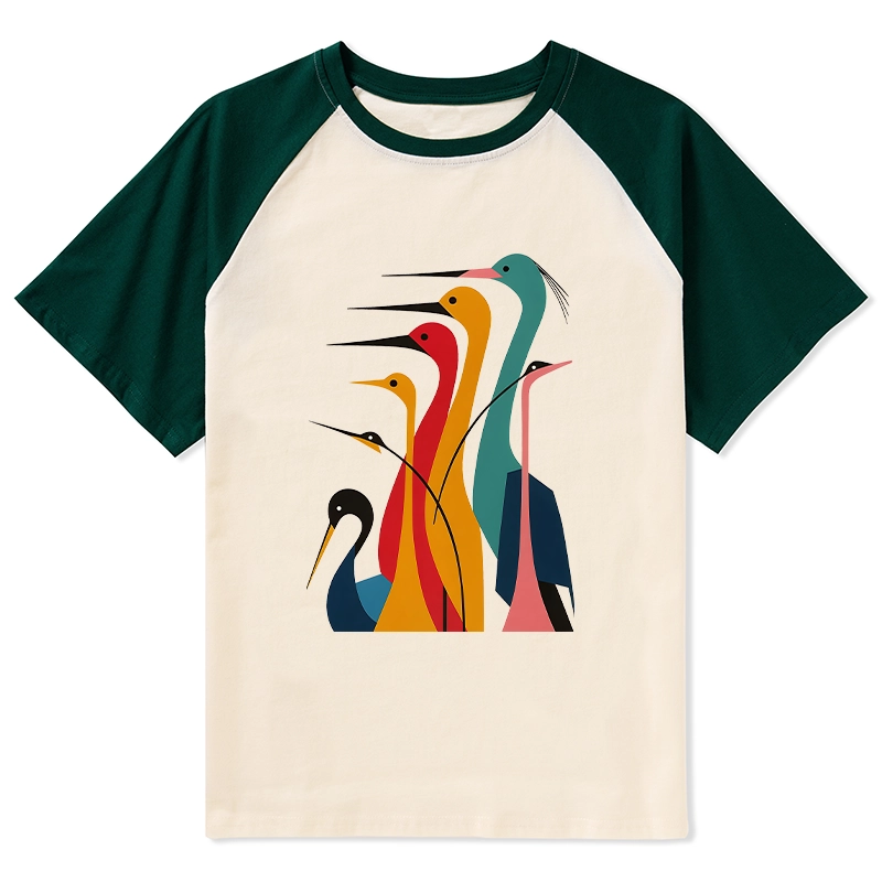 Tokyo-Tiger Various Types Of Cranes Raglan T-shirt