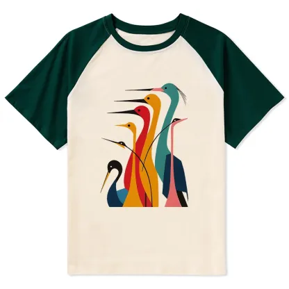 Tokyo-Tiger Various Types Of Cranes Raglan T-shirt