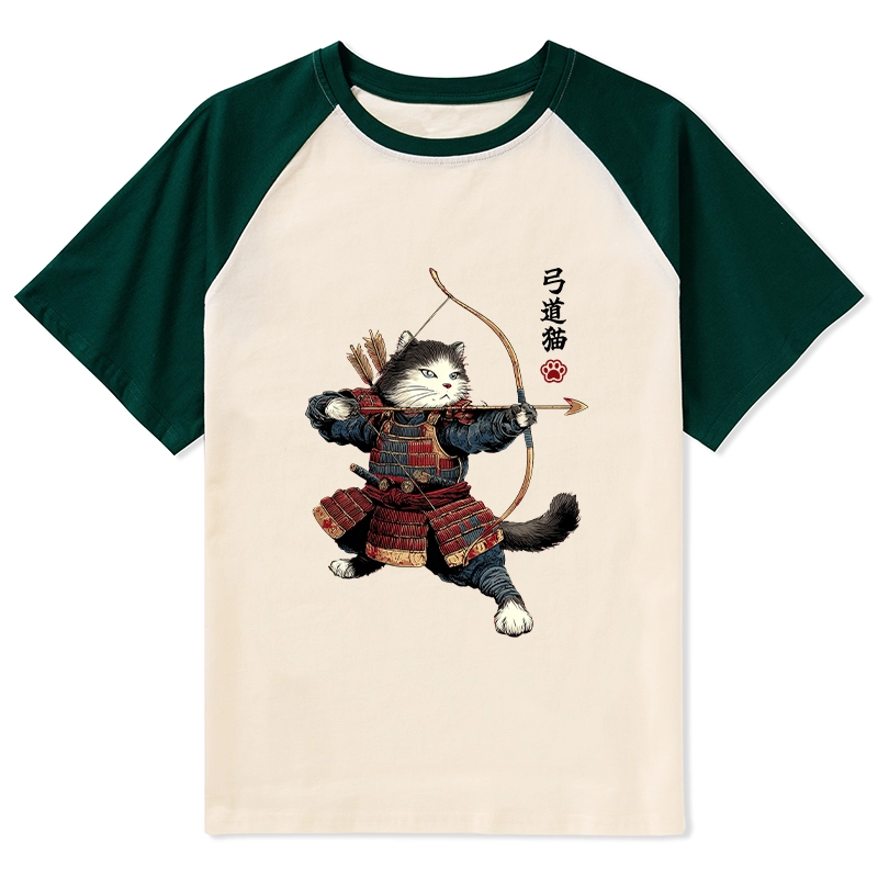 Tokyo-Tiger Kyudo Samurai Cat Raglan T-shirt