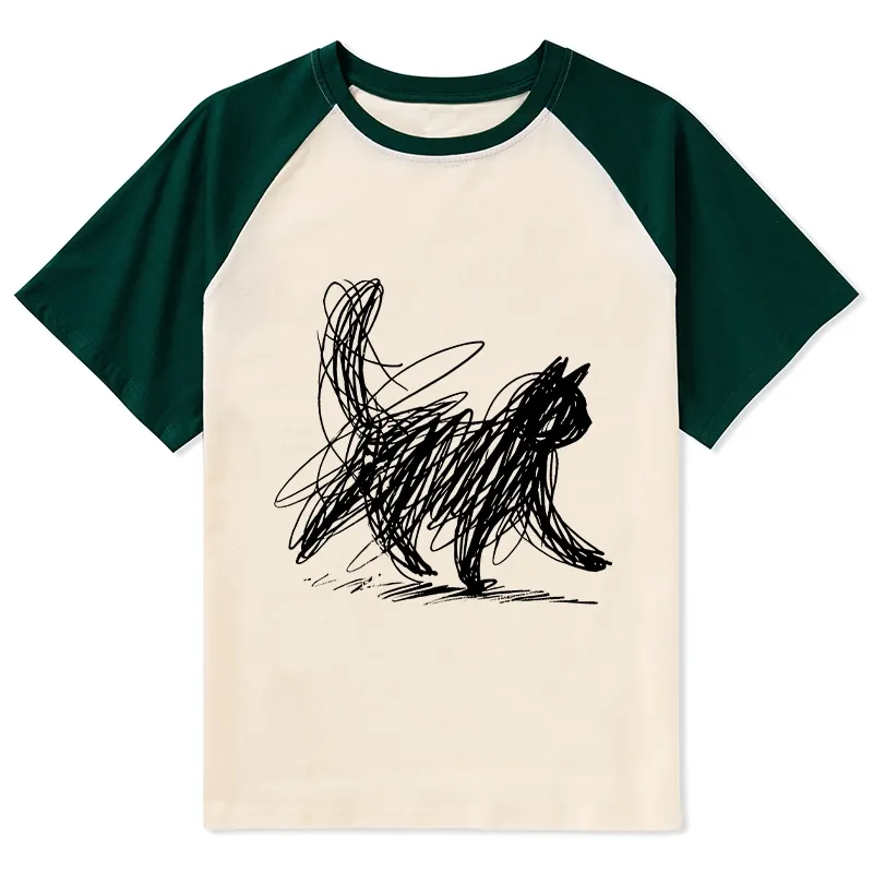 Tokyo-Tiger Minimalist Cat Art Raglan T-shirt