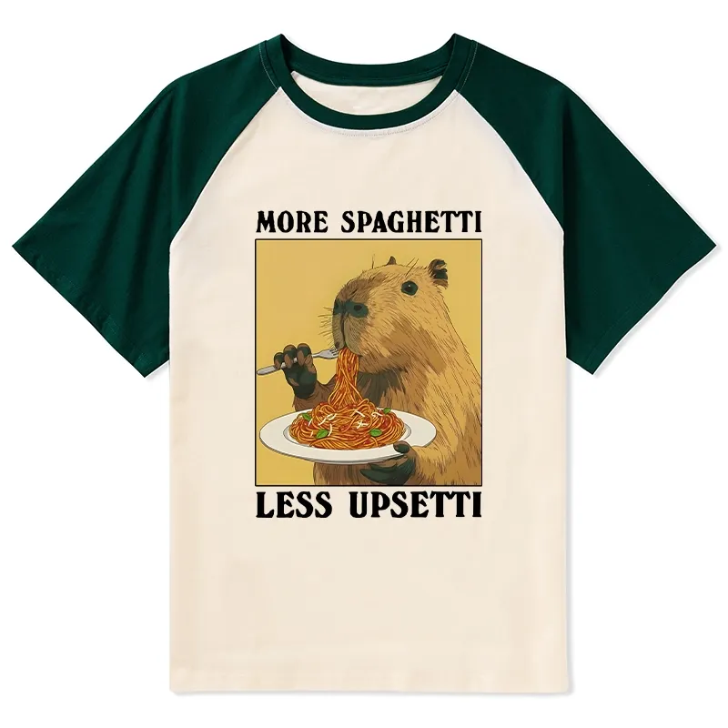 Tokyo-Tiger Capybara Eating Pasta Raglan T-shirt