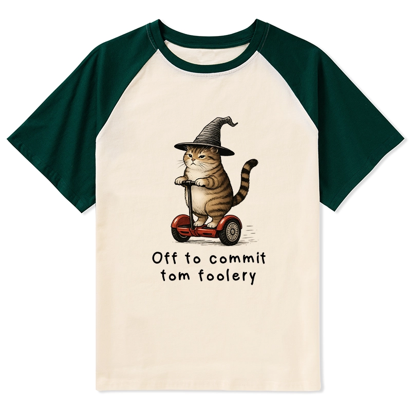 Tokyo-Tiger Orange Cat Riding Segway-style Raglan T-shirt