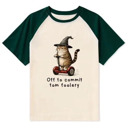 Tokyo-Tiger Orange Cat Riding Segway-style Raglan T-shirt