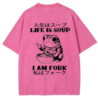 Tokyo-Tiger Life Is Soup I Am Fork Back Washed T-Shirt