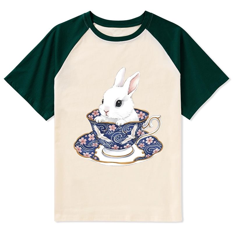Tokyo-Tiger Cute Rabbit Tea Set Raglan T-shirt