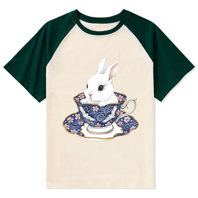 Tokyo-Tiger Cute Rabbit Tea Set Raglan T-shirt