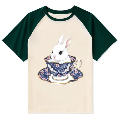 Tokyo-Tiger Cute Rabbit Tea Set Raglan T-shirt