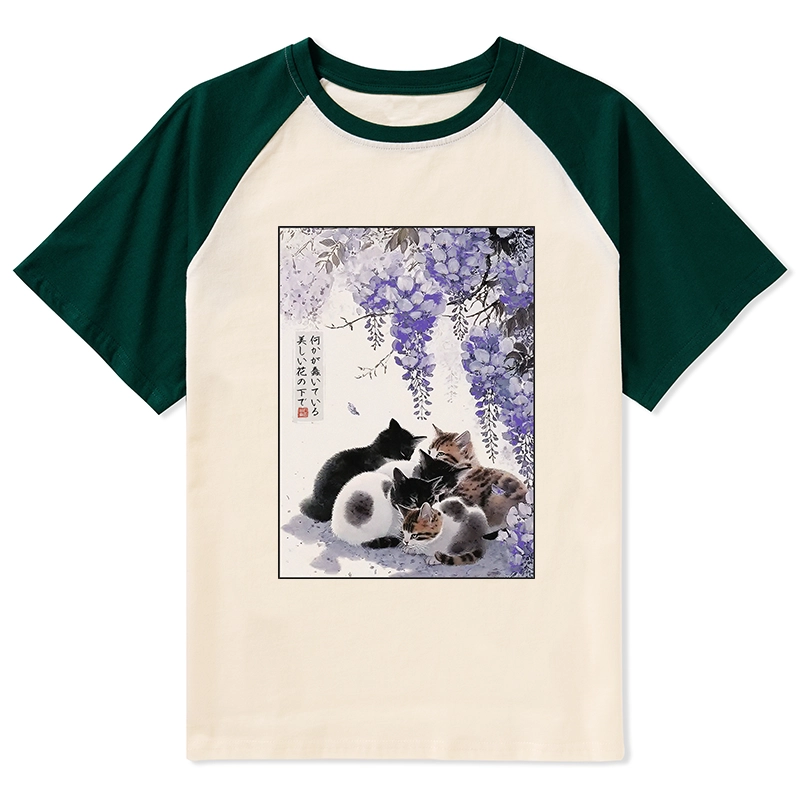 Tokyo-Tiger Cats plotting under the wisteria Raglan T-shirt