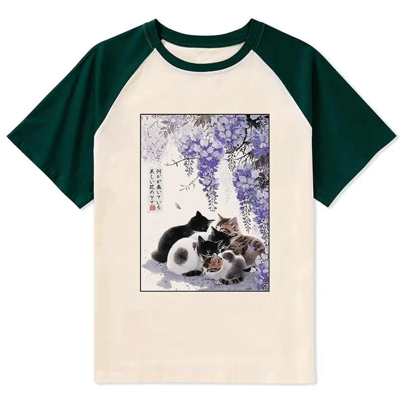 Tokyo-Tiger Cats plotting under the wisteria Raglan T-shirt
