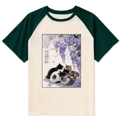 Tokyo-Tiger Cats plotting under the wisteria Raglan T-shirt