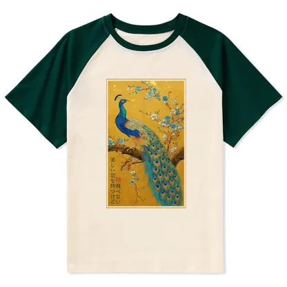 Tokyo-Tiger The Peacock's Silent Elegance Raglan T-shirt