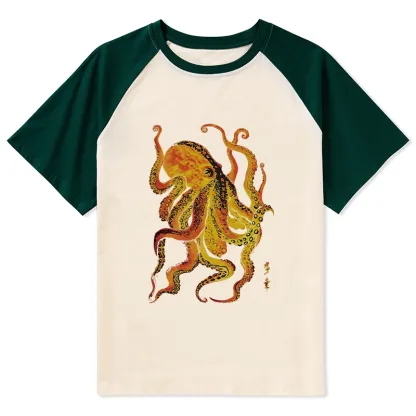 Tokyo-Tiger Deep Sea Gorgeous Octopus Raglan T-shirt