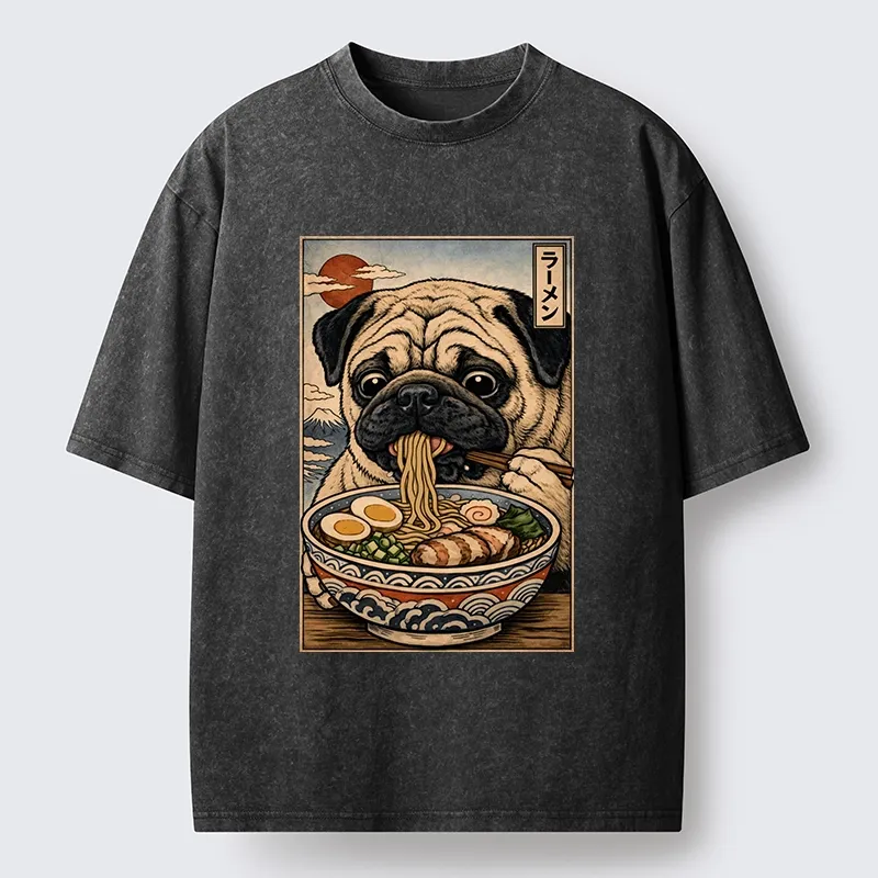 Tokyo-Tiger Ramen Time For The Pug Washed T-Shirt Sale