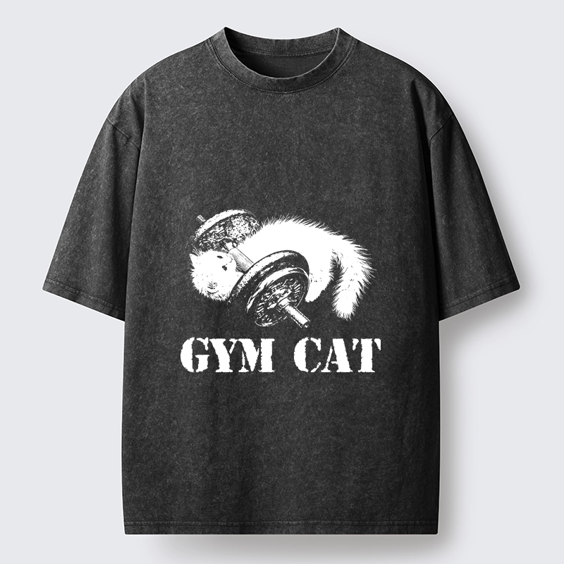 Tokyo-Tiger Cat Pumping Iron At The Gym Washed T-Shirt